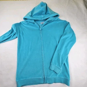 Hanna Andersson Jr Girls Size 160cm US 14-16 Zip Front Terry Hooded Jacket Blue - Picture 1 of 9