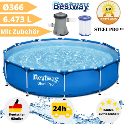 Pool Bestway Steel Pro 366cm Komplettset Rund Schwimmbecken Poolpumpe Frame Blau - Bild 1 von 4