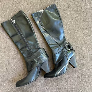 Siren By Mark Nason Italian VTG Heeled Calf Biker Boots Black Leather Size 7 - Picture 1 of 9