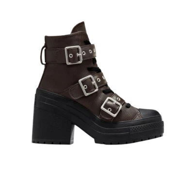 Botas Converse Chuck 70 para mujer marrón y negro de lujo con tacón de cuero y hebillas nuevas Foto 1 de 4