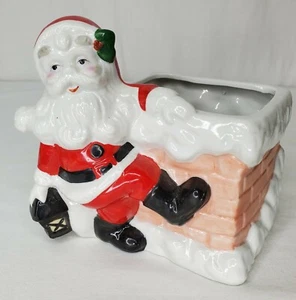 Vintage Weihnachten Weihnachtsmann Laterne Kamin Übertopf Keramik Bonboniere Vase Enesco - Bild 1 von 12