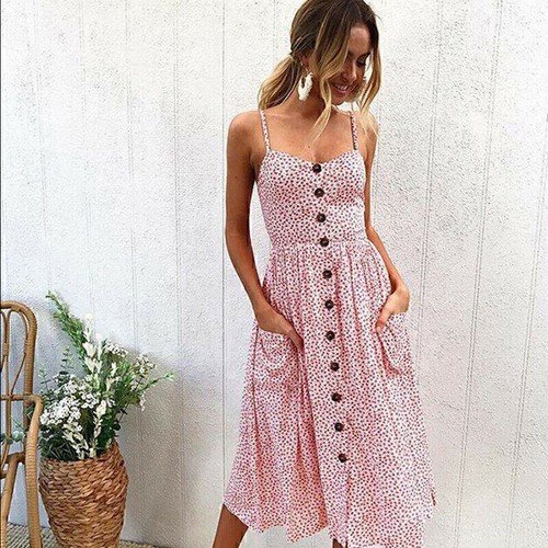 OFF WHITE Abito donna bottoni righe stampati spalline scollo a V midi girasole