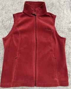 Columbia Fleece Vest Women’s L Red Logo Layers Outdoor Pockets Cabincore Y2K - Picture 1 of 5