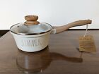 Rae Dunn SIMMER POT Sauce Size 1.5 Quarts With Glass Lid Wood Pan Cook New 