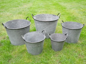 Large Round Galvanised Metal Bucket Planters Tub Plant Garden Flower Pot 5 sizes - Picture 1 of 3