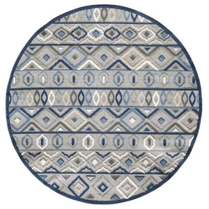 8' Round Blue And Gray Round Abstract Stain Resistant Indoor Outdoor Area Rug - Picture 1 of 3