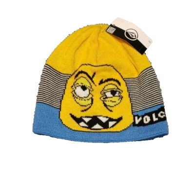 GORRO VOLCOM GORRO TEJIDO NIÑOS NIÑO~NUEVO~EQUIPO DE NIEVE FRÍA~MONSTRUO CARA AMARILLA Foto 1 de 3