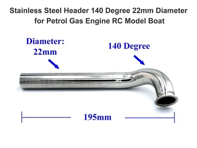 140 Degree 22mm Diameter Stainless Steel Header for 23-30cc Gas Engine RC Boat - Image 1 of 4