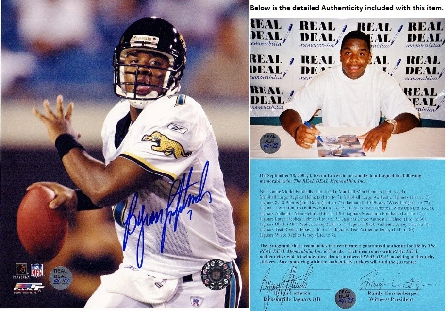 Foto firmada por Byron Leftwich Jacksonville Jaguars 8x10 pulgadas JAGS AUTO + CERTIFICADO DE AUTENTICIDAD DE PRUEBA Foto 1 de 1