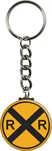 Keychain - Yellow Railroad Crossing Sign Train Related Symbol Key Ring #10227 - Picture 1 of 5