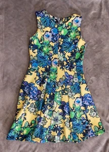 Gabby Skye Yellow With Blue Floral Fit Flare Party Dress Ladies Size 6 Petite  - Picture 1 of 10
