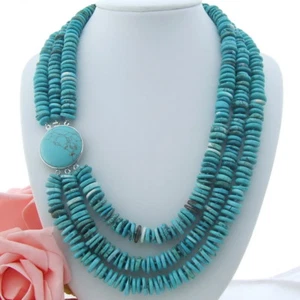 21"-25" 3 Strands Rondelle Blue Turquoise Necklace - Picture 1 of 4