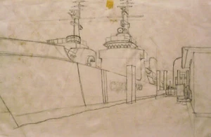Zeichnung Skizze Kriegsschiff US-Coast-Guard Hamburg Hafen 1978 Christian Kleinf - Bild 1 von 5
