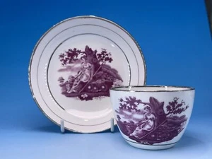 Thomas Wolfe & Co cup & saucer, shepherdess in purple bat print, c. 1815 - Bild 1 von 6