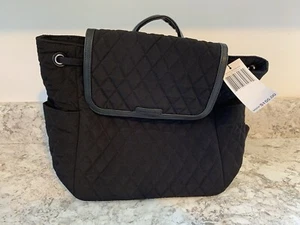 New NWT Vera Bradley Backpack Purse Laptop Bag BLACK Quilted $155 on Tag 12x11x5 - Picture 1 of 10