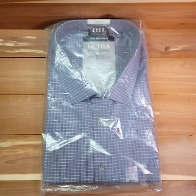 Van Heusen Men's 22 34/35 Flex Collar Dress Shirt Big Fit Blue Smoke Check - Image 1 of 4
