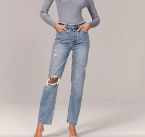 Abercrombie & Fitch Womens 25/0 Regular High Rise Dad Jeans Distressed - Picture 1 of 5