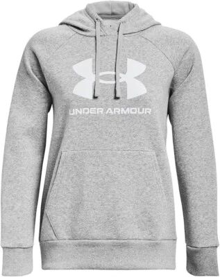 NEW Women's Under Armour Fleece Big Logo Hoodie Gray White Size Small MSRP $55 - Image 1 of 4