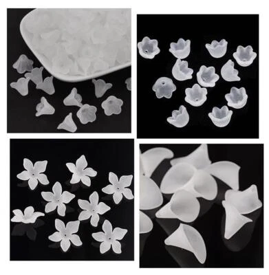 White Flower Beads Frosted Lucite Acrylic 10mm 12mm 14mm 20mm 25mm 29mm 41mm - Image 1 of 3