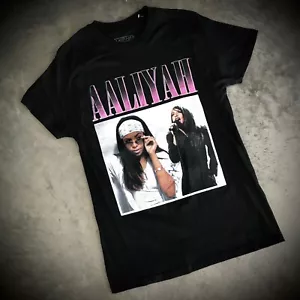 AALIYAH T-SHIRT nera retrò anni 90 musica pop replica vintage grande logo UNISEX ADULTO SM - Foto 1 di 4