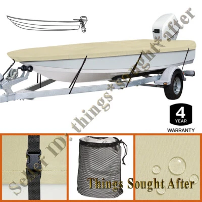 Waterproof Trailerable V-Hull Fishing Boat Storage Cover 14 15 16 ft to 75" Beam - Image 1 of 4