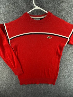Suéter de Colección Chemise Lacoste Hombres Rojo Cuello Redondo Tejido Talla 3 Pullover Croc Rayas Foto 1 de 4