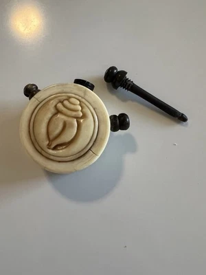Vintage Carved Bone Pocket Snuff Bottle Trinket Tibetan Conch Shell Container - Image 1 of 4