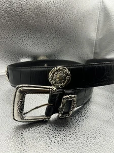 Brighton Belt Mens Medium Black Leather Silver Western Buckle Concho Made USA - Picture 1 of 8