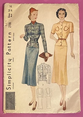UNUSED rare 1930s Vintage Simplicity Sewing Pattern 2708 skirt & blouse 34” bust - Image 1 of 4