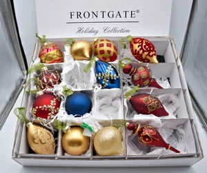 Fronttor Christbaumschmuck mundgeblasenes Glas & verziert 14 Stück orig. Box - Bild 1 von 19