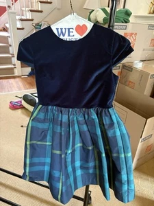 Jacadi Girl’s Blue Velvet And Taffeta Plaid Dress Size 10 - Picture 1 of 4