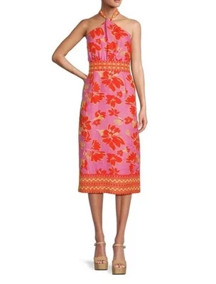 Antonio Melani Dress Naomi Pink Orange Floral Linen Halter Dress Size 0 NWT - Image 1 of 4