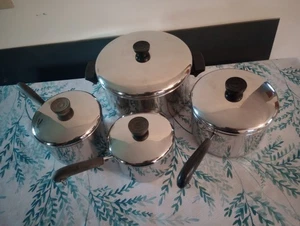 Vintage Revere Ware 8 Piece Steel Bottom Cookware Pots W Lids 1 1/2 Qt,2,3 and 6 - Picture 1 of 17