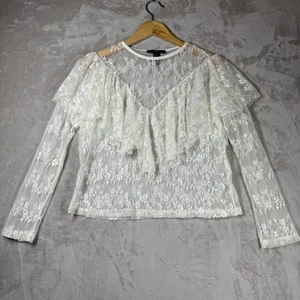 Forever 21 Chantilly Stretch Lace Medium Ivory Blouse Ruffle Coquette Victorian - Picture 1 of 14