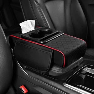 Car Center Console Armrest Box Cushion W/ Cup Holder Arm Rest Pad Universal - Foto 1 di 12
