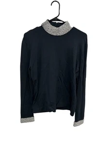 Worth Strick Langarm Top schwarz Gr. Large Perlen Stehkragen Bündchen stilvoll schick - Bild 1 von 9
