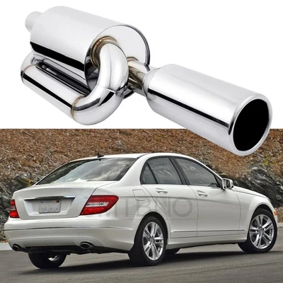 Resonador silenciador escape doble bucle 2,5" entrada 4" punta pulida para Mercedes-Benz Foto 1 de 4