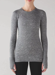 Lululemon Rest Less Pullover Heathered Slate Gray Womens 10 Floral Damask W3MHLS - Picture 1 of 15