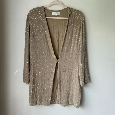 Chaqueta incrustada vintage años 90 Pamela Dennis beige 100 % seda estrás 10 Foto 1 de 4