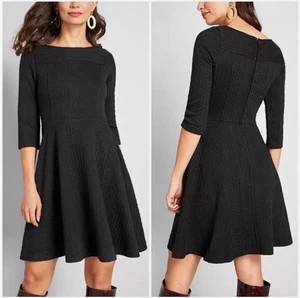 Abito Anthropologie ModCloth treccia il mio intero giorno taglia XS nero testurizzato - Foto 1 di 6