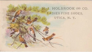 TRADE CARD H J Holbrook & Co Shoes, Birds on Branches, Willard Bloodgood, Ill. - Bild 1 von 2