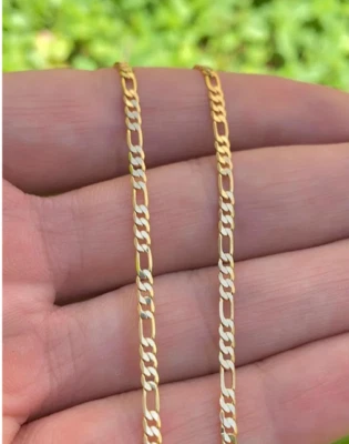 Collar Cadena Figaro Lleno Oro 14K 20" y 24" Mujer Hombre Foto 1 de 4