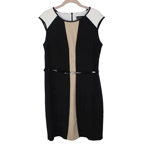 Connected Dress Black Beige Women Size 12 Sleeveless Classic with Belt - Picture 1 of 12