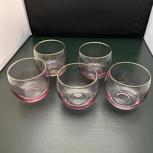 Set Of 5 Vintage Pink Iridescent Highball Bar Stemless Cocktail Glasses Gold Tim - Picture 1 of 20