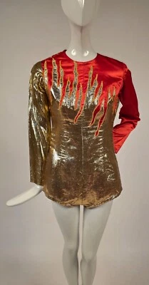 FLAMING GOLD LAME FIRE VINTAGE 1970’S SATIN CIRCUS COSTUME - Image 1 of 4