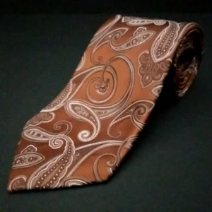 Cravatta di lusso Kenneth Roberts platino arancione barocco paisley tessuto seta - Foto 1 di 8