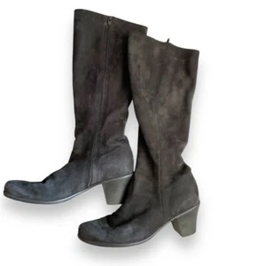 Arche Noir Black Suede Maorka Hunter Block Heel Tall Boots Size 9.5/41 - Picture 1 of 9