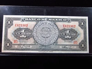 Mexico 1 Peso 1967 Aztec Sun Stone Banco de México World Banknotes Money h1962 - Picture 1 of 3