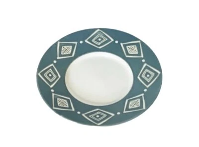 Pottery Barn BONGO GREEN Tan Aztec Design Matte Stoneware Saucer - Image 1 of 4