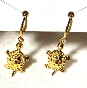 Golden Turtle Dangle WIKI Earrings E-148 - Picture 1 of 3
